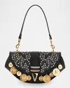 Versace Virtus Medium Coin-embellished Leather Shoulder Bag In Black