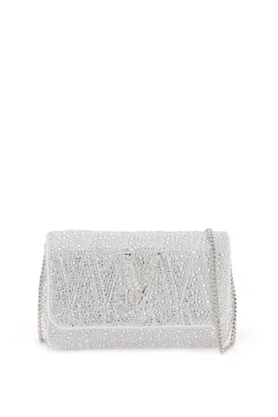 Versace Virtus Mini Bag With Crystals In Optical White - Palladium