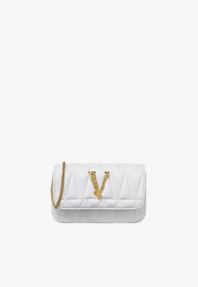 Versace Virtus Quilted Crossbody Bag In Nappa Leather In White
