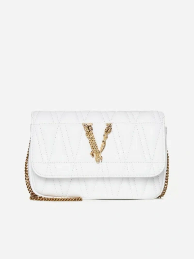 Versace Virtus Quilted Leather Mini Bag In White