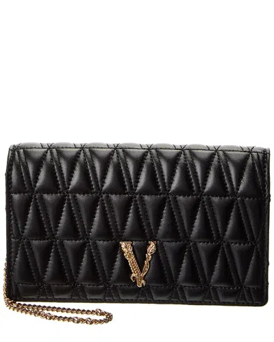 Versace Virtus Quilted Leather Shoulder Bag, Black In Blue