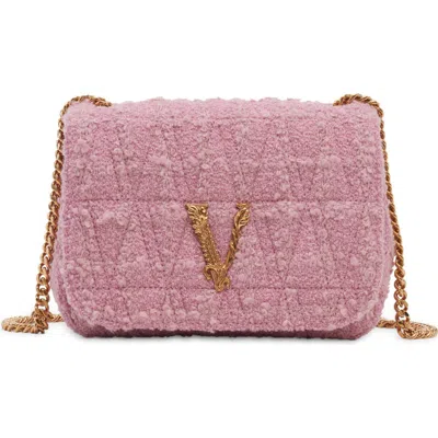 Versace Virtus Matelassé Crossbody Bag In Pale Pink/ Gold