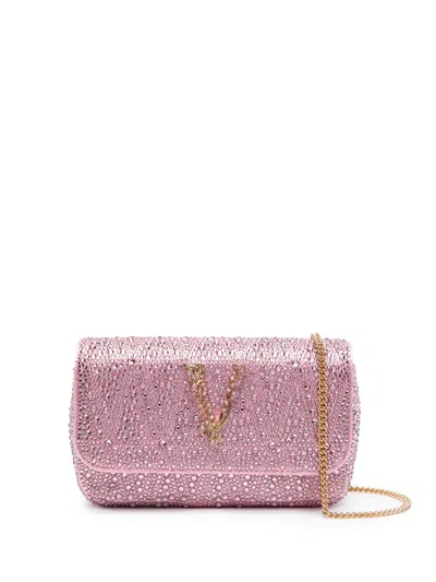 Versace Virtus Rhinestone-embellished Shoulder Bag In Pink