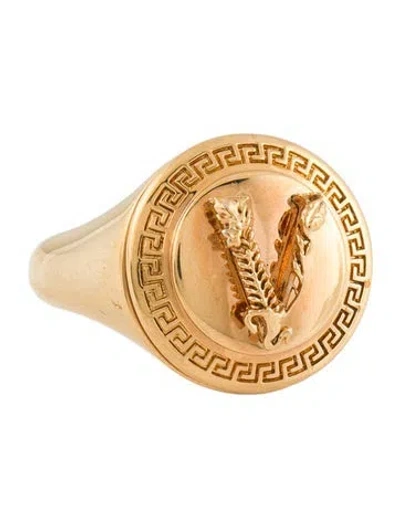 Pre-owned Versace Virtus Signet Ring In Multi