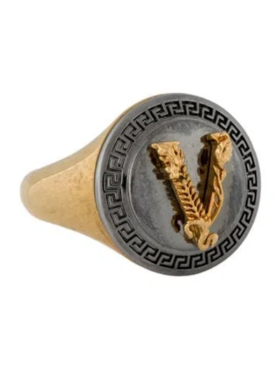 Pre-owned Versace Virtus Signet Ring In Multicolor