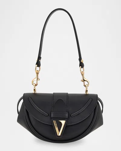 Versace Virtus Small Leather Shoulder Bag In Black
