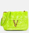 Versace Virtus Small Velvet Shoulder Bag In Aci Line-oro