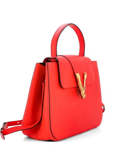 Pre-owned Versace Virtus Top Handle Bag Leather Medium Satchel In Red