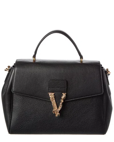 Versace Virtus V Logo Leather Satchel