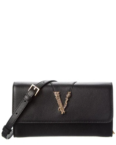 Versace Virtus V Logo Leather Shoulder Bag