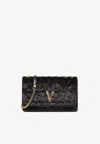 Versace Virtus Velvet Shoulder Bag In Black