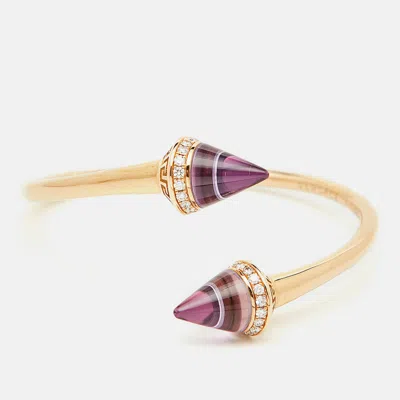 Pre-owned Versace Virya Diamond Amethyst 18k Rose Gold Open Cuff Bracelet