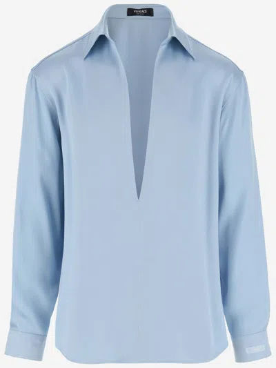 Versace Viscose Blend Shirt In Blue