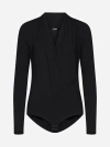 Versace Draped V-neck Stretch Bodysuit In Black