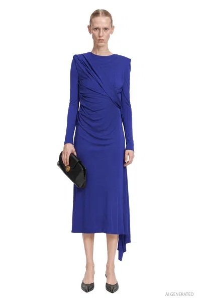 Versace Viscose Crepe Jersey Dress In Blue