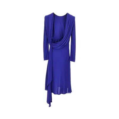 Versace Viscose Jersey Draped Midi Dress In Blue