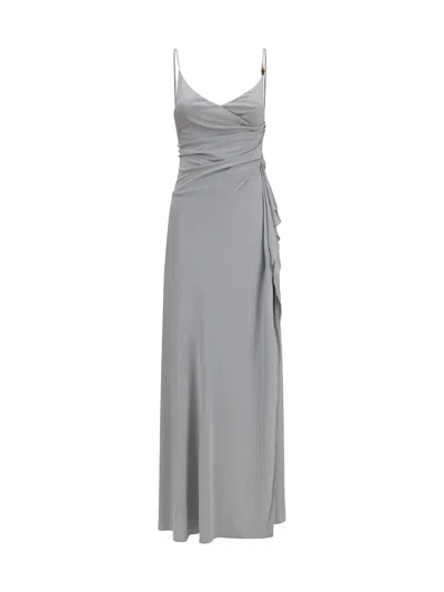 Versace Viscose Draped Sleeveless V-neck Maxi Dress In Multi