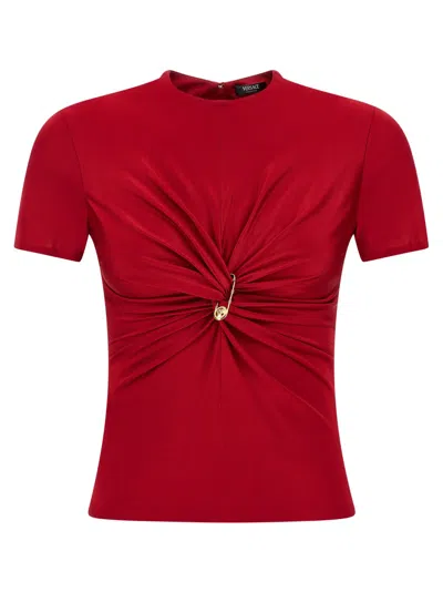 Versace Viscose Jersey Top In Red