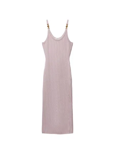 Versace Viscose Mesh Ribbed Knit Midi Dress In Pink
