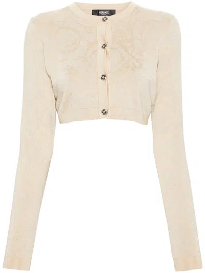 Versace Viscose Short Cardigan In Neutral
