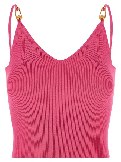 Versace Stretch Ribbed-knit With Safety Pin Details Tank Top In Pink