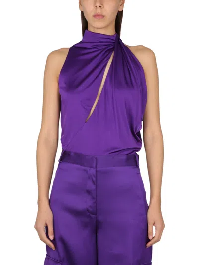 Versace Slashed Halterneck Sleeveless Top In Purple
