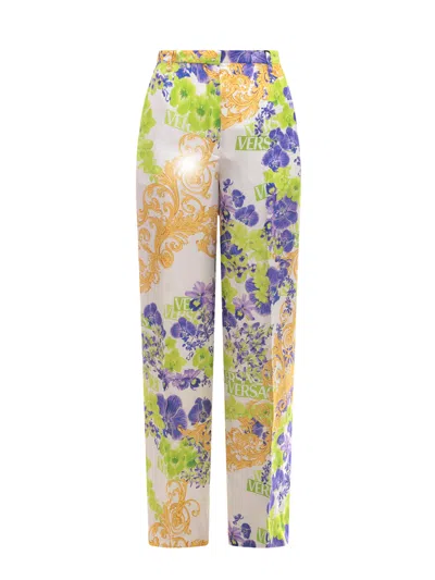 VERSACE VISCOSE TROUSER WITH VERSACE ORCHID PRINT