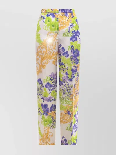 Versace Viscose Trousers Orchid Print In Neutral