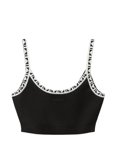 Versace Viscose-blend Jacquard Crop Top In Black