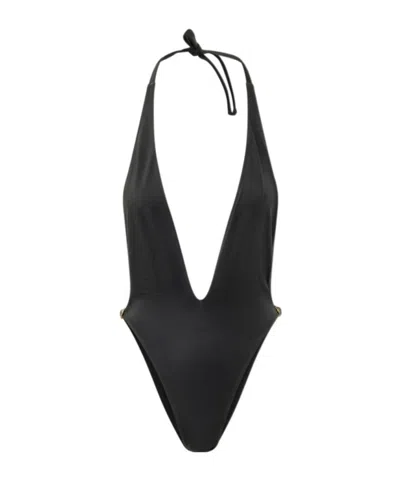 Versace Vita Logo-embellished Swimsuit In Black
