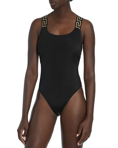 Versace One Piece Swimsuit With Greek Border In Black