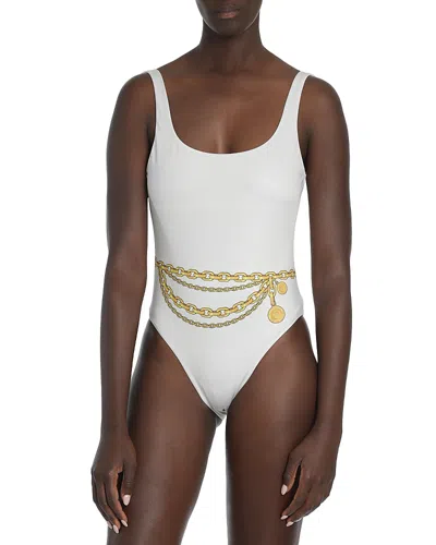 Versace Vita One Piece Swimsuit In Bone + Gold