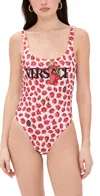 Versace Strawberry Garden Barocco Reversible One-piece Swimsuit In White/red