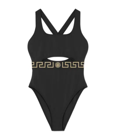 Versace Vita Signature Greca Detailing Swimsuit In Black
