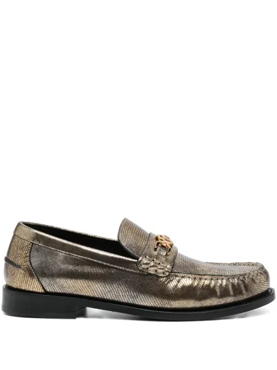 Versace Vitello Loafers In Gold