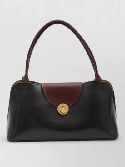 Versace Vivian Medium Two-tone Textured-leather Shoulder Bag In Black