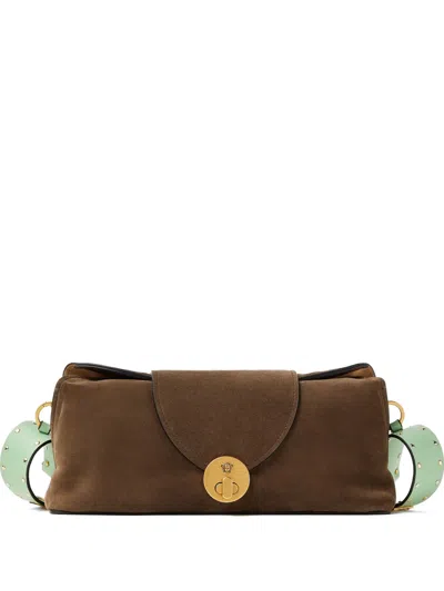 Versace Vivian Embellished Crosta Suede Clutch In Brown