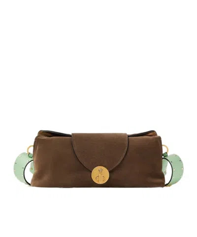 Versace Vivian Embellished Crosta Suede Clutch In Brown