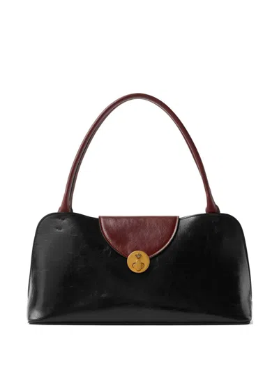 Versace Vivian Medium Two-tone Textured-leather Shoulder Bag In Black