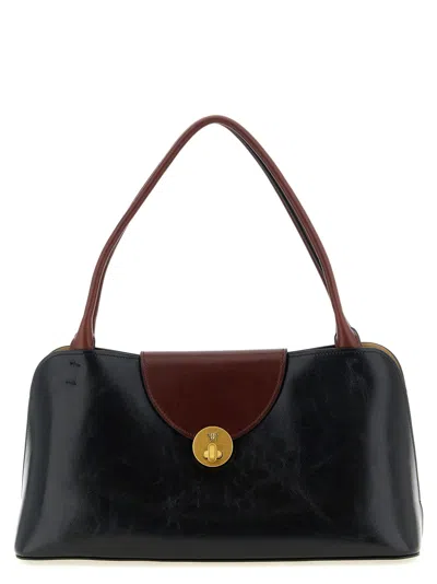 Versace Vivian Medium Two-tone Textured-leather Shoulder Bag In Black