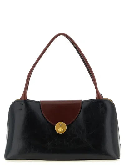 Versace Vivian Medium Two-tone Textured-leather Shoulder Bag In Black
