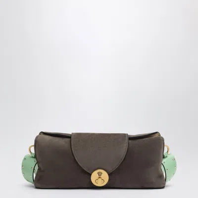 Versace Vivian Pouch In Taupe/mint Suede In Brown