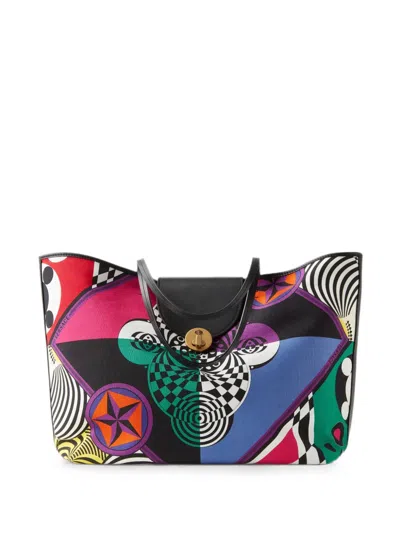 Versace Vivian Printed Large Canvas Tote In Schwarz