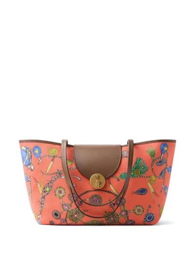 Versace Vivian Printed Small Canvas Tote In Orange