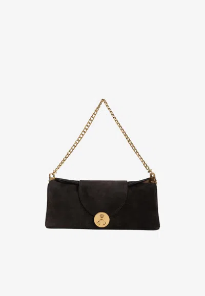 Versace Vivian Suede Chain Clutch In Dark Brown