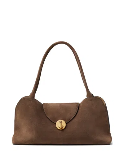 Versace Vivian Suede East/west Shoulder Bag In Brown