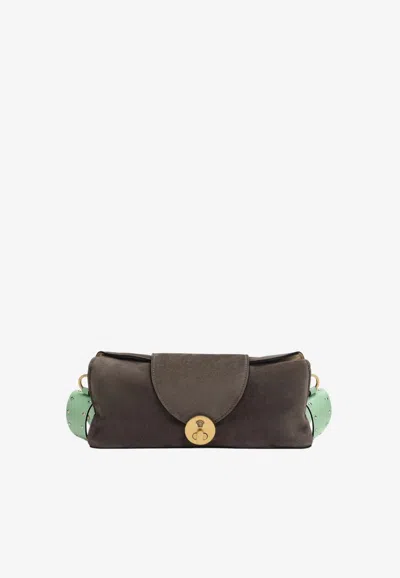 Versace Vivian Suede Pouch In Brown