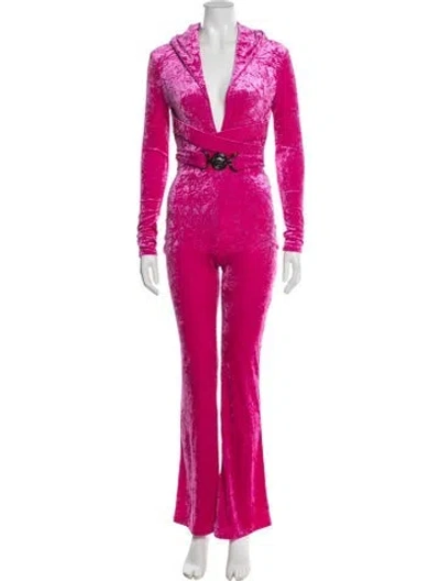 Pre-owned Versace V-neck Jumpsuit In Pink