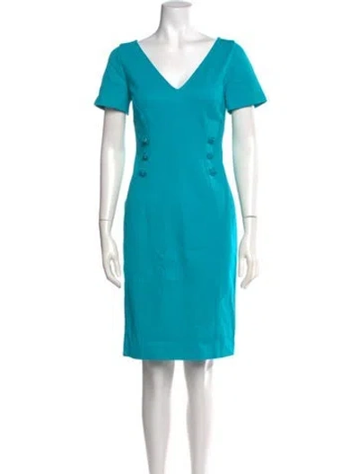 Pre-owned Versace V-neck Knee-length Dress In Blue