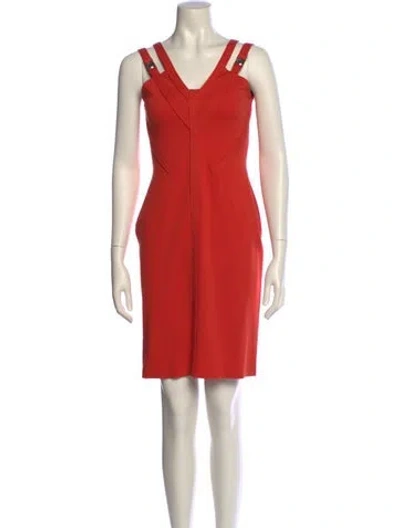 Pre-owned Versace V-neck Knee-length Dress W/ Tags In Orange
